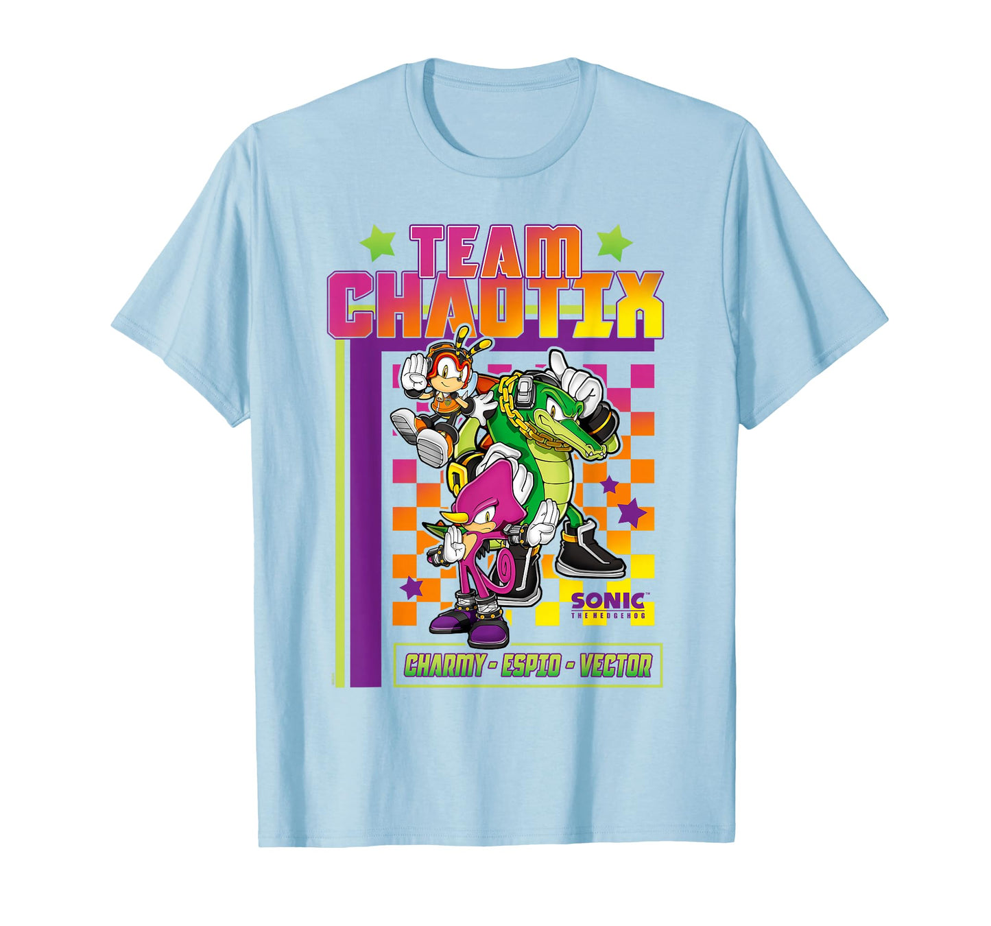 Sonic The Hedgehog Team Chaotix Charmy Espio Vector Logo T-Shirt