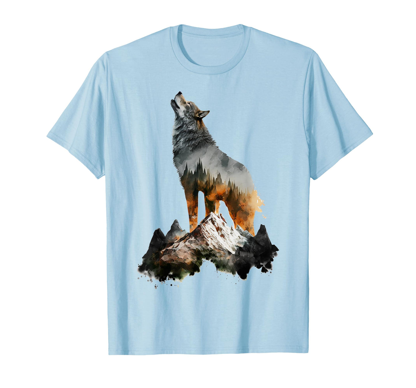 Wolf Howls Mountains Nature Animal Art Animal Lover Wolf T-Shirt