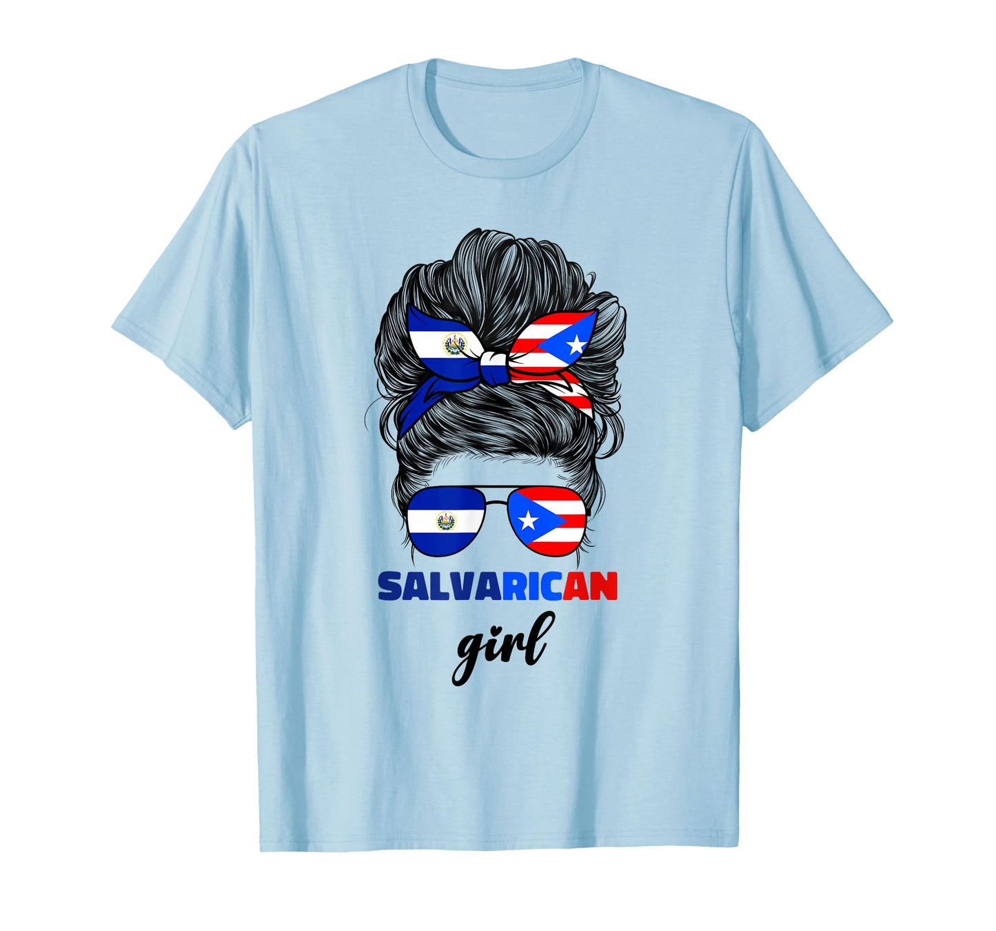 Half Salvadorian and Puerto Rican Rico El Salvador Flag Girl T-Shirt