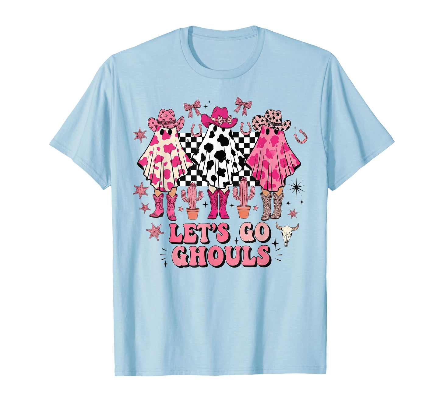 Let's Go Ghouls Cowgirl Cute Ghost Pink Halloween Western T-Shirt