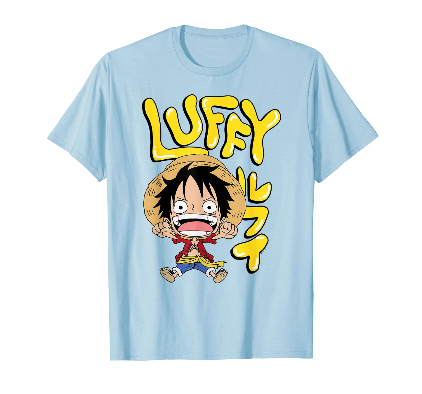 One Piece Anime Luffy Chibi with Bubble Letters T-Shirt