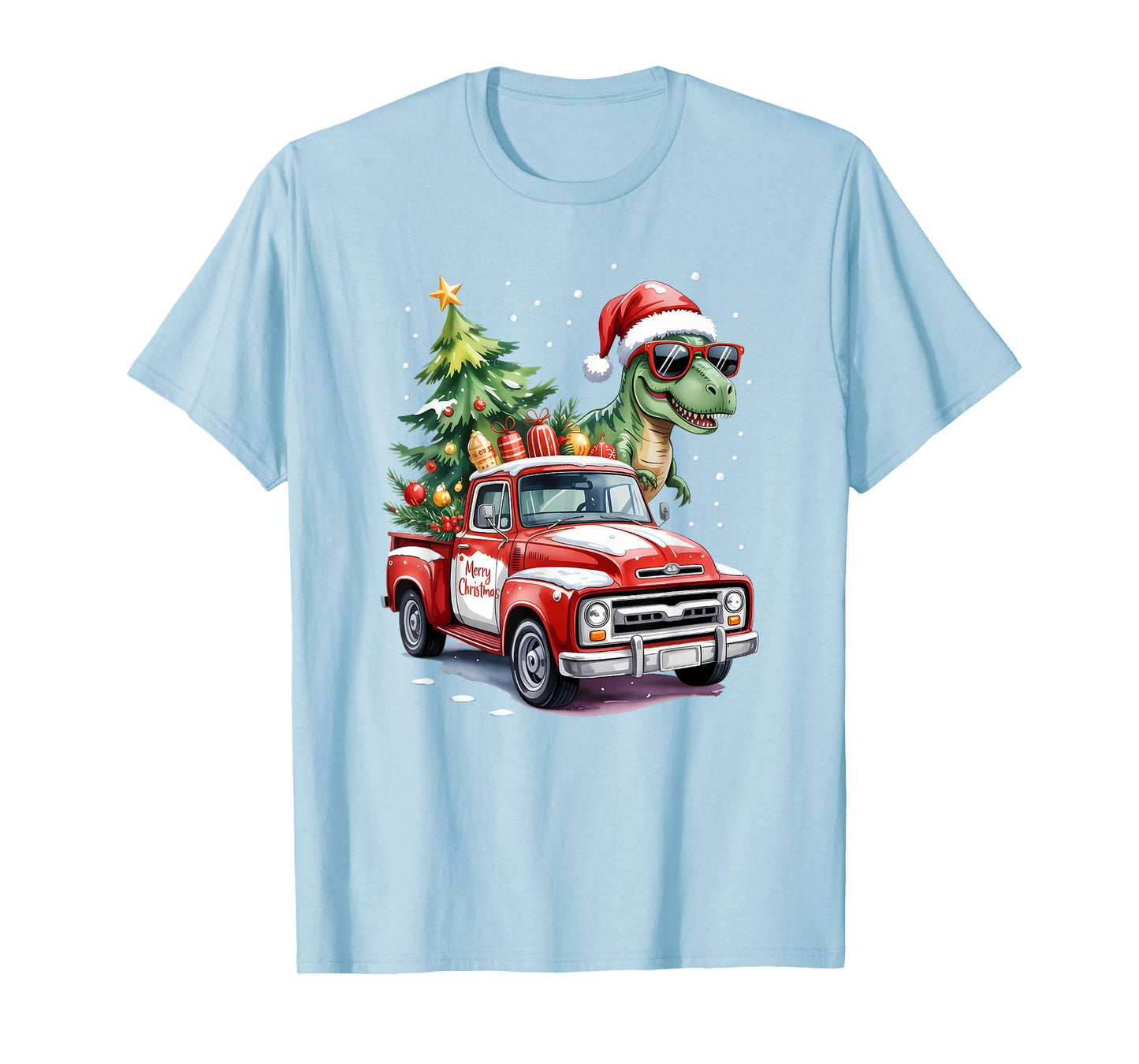 Christmas Truck T-rex Dinosaur Xmas Tree Boy Kids Toddlers T-Shirt