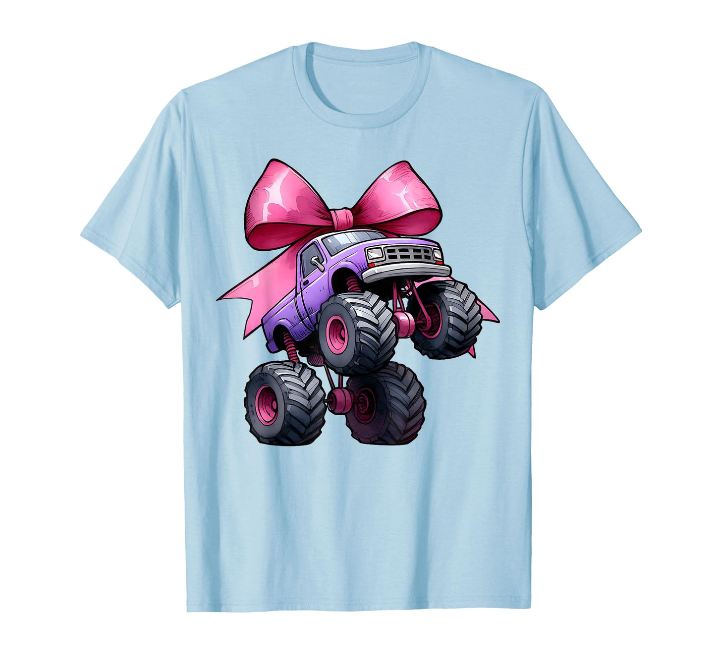 Coquette Bow Monster Truck Mothers Day Pink Ribbon Mom Girl T-Shirt