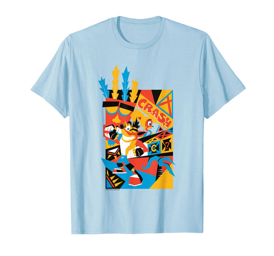Crash Bandicoot Retro Nineties Crash Aku Aku Graffiti Badge T-Shirt
