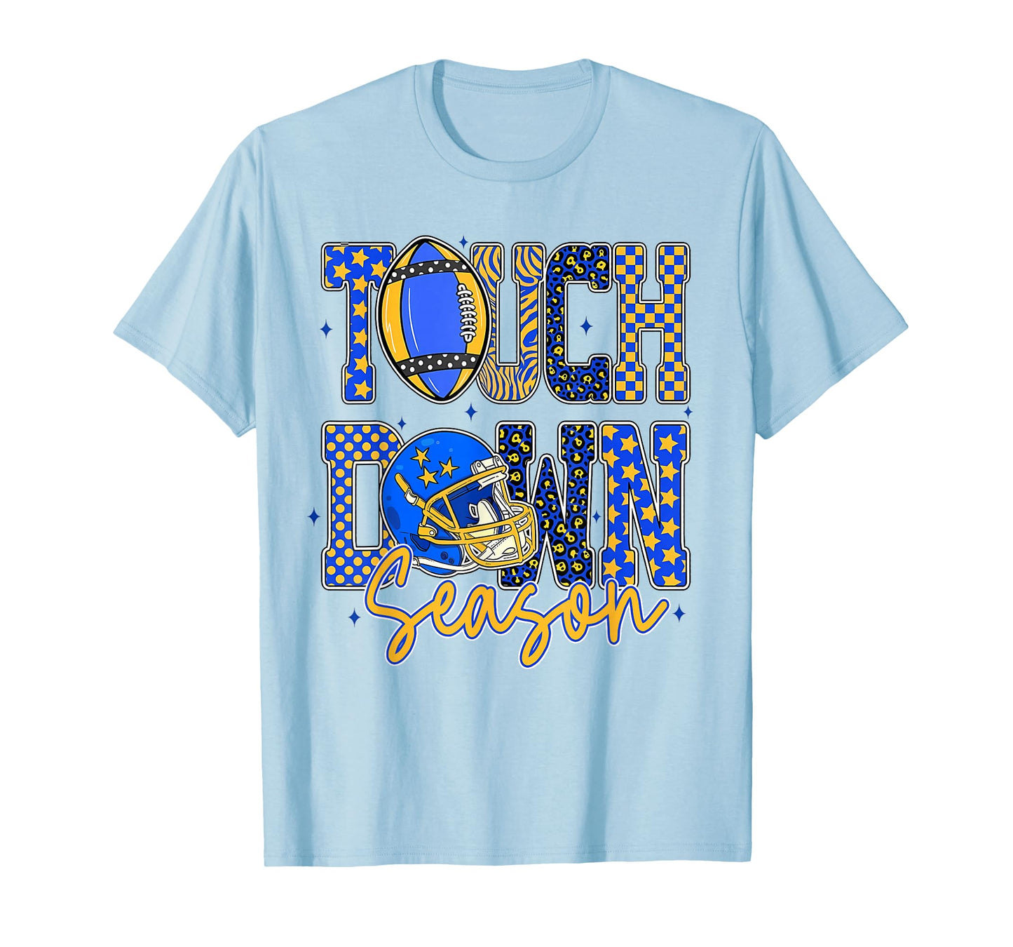 Leopard Blue Gold Checkered Football Touchdown Season T-Shirt