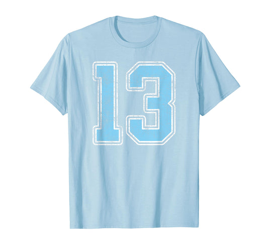 Baby Blue White Number 13 Jersey Player Uniform #13 T-Shirt