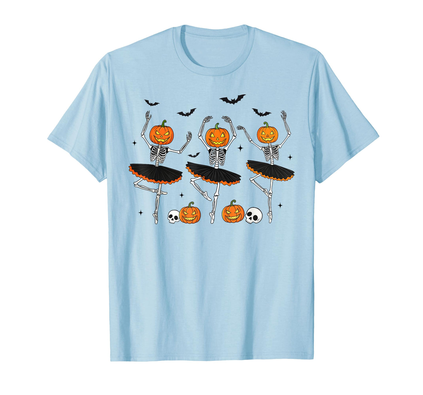 Ballet Pumpkin Dancing Skeleton Scary Halloween Girls Women T-Shirt
