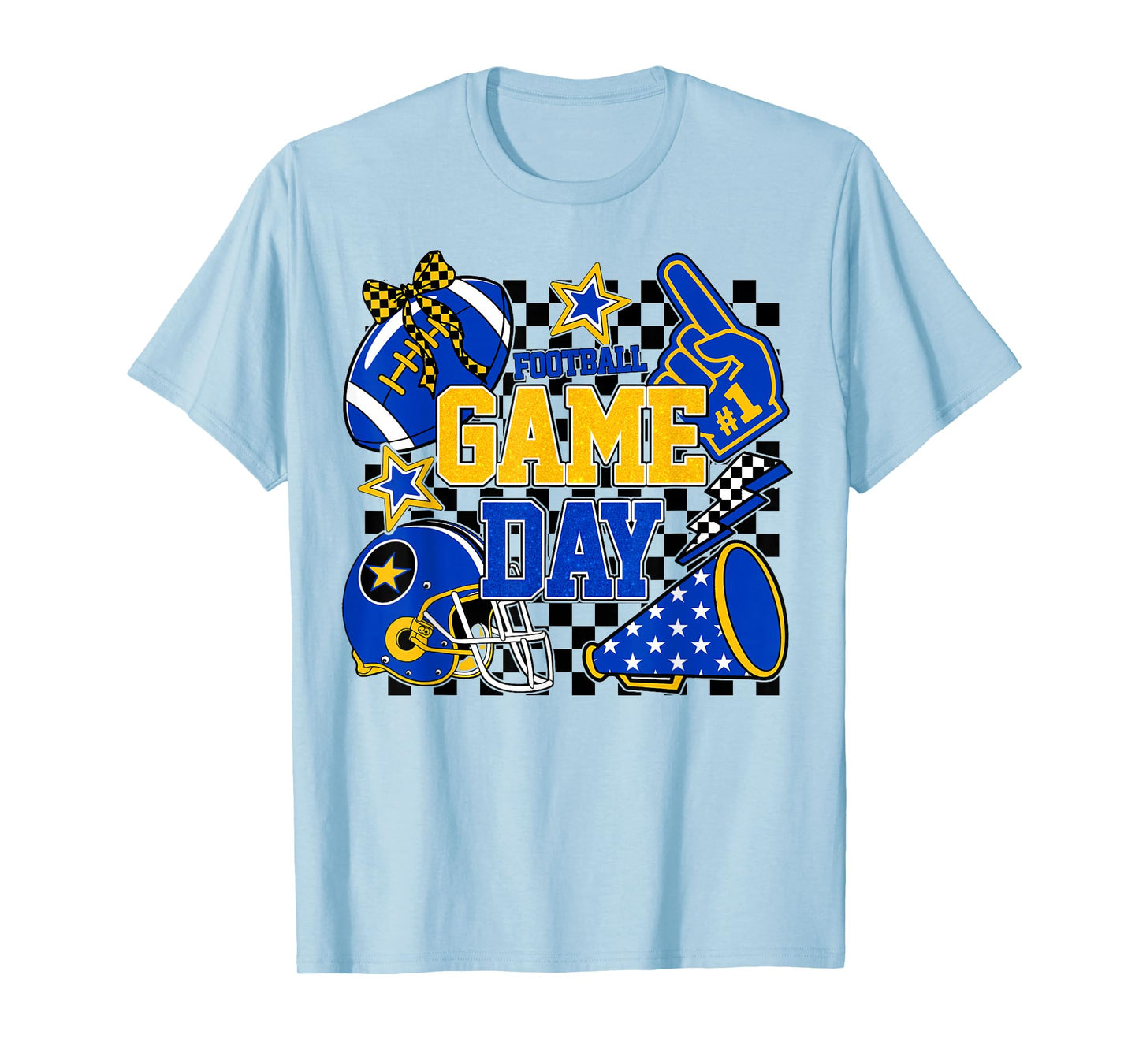 Game Day Football Touchdown Season Team Spirit Blue Gold T-Shirt