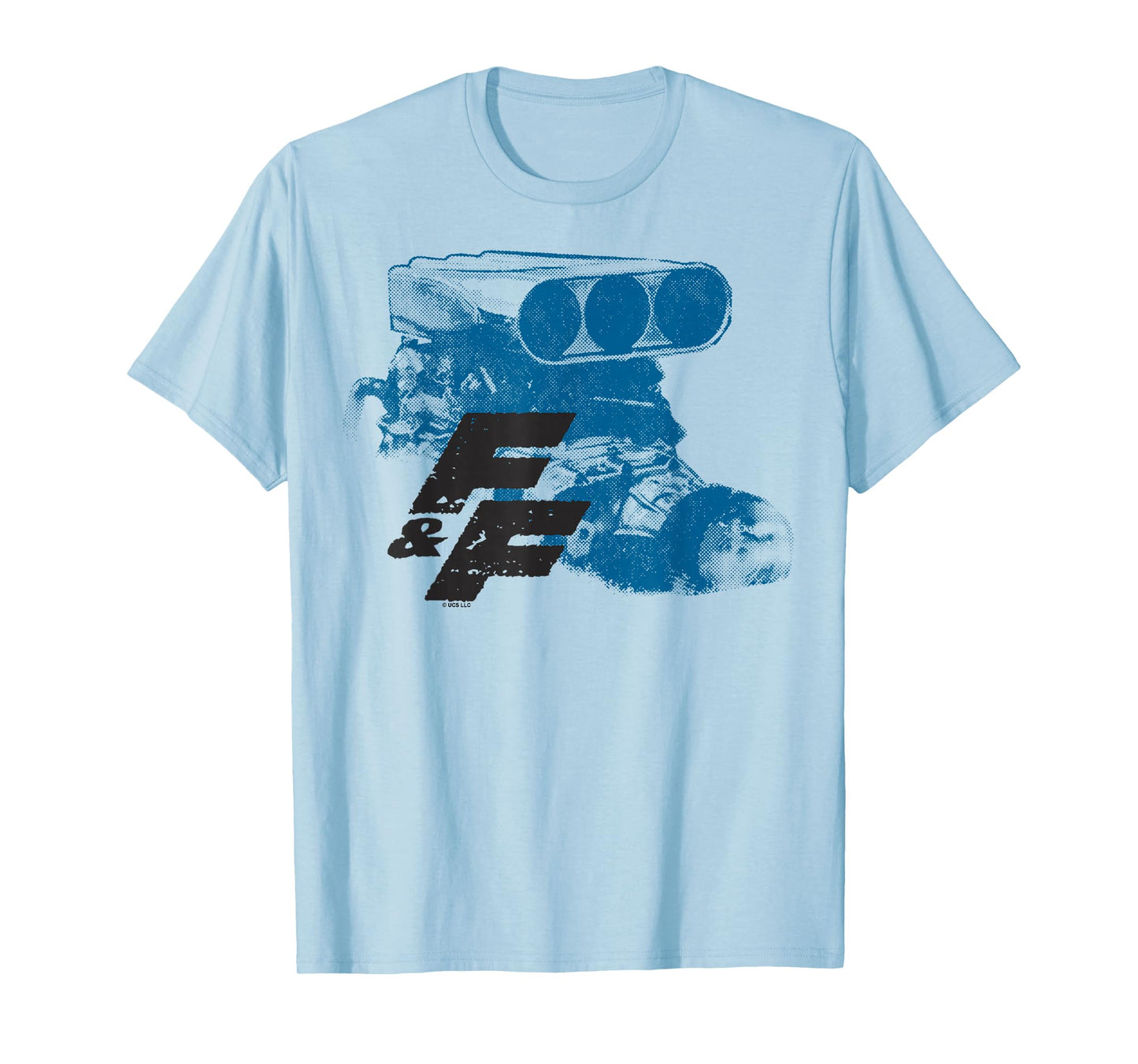 Fast & Furious Blue Hue Engine Block Distressed Logo T-Shirt