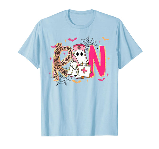 Leopard Spooky RN Nurse Halloween Fall Ghost Boo Nursing T-Shirt