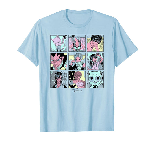 Fairy Tail Main Characters Box Up Retro Manga Panels T-Shirt