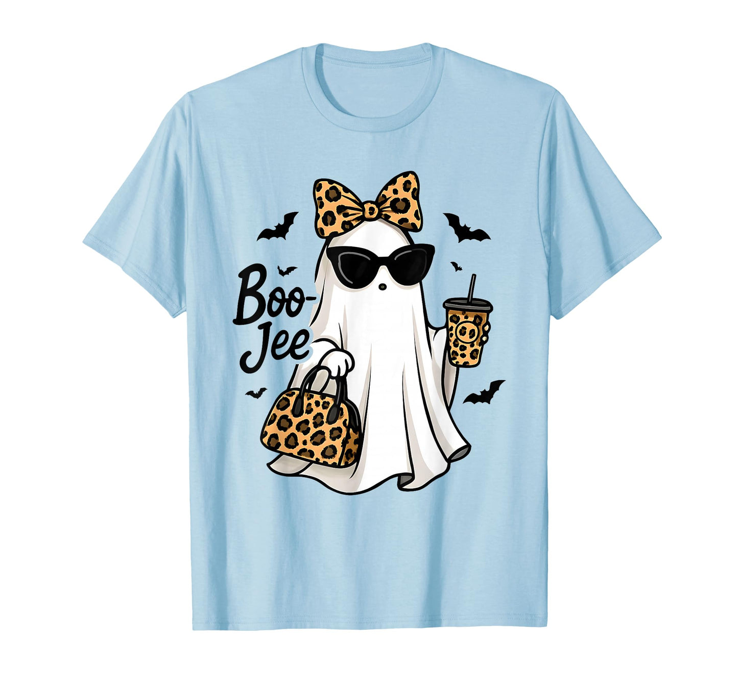 Boo JEE Ghost with Coffee Coquette Bow Halloween Women Girl T-Shirt
