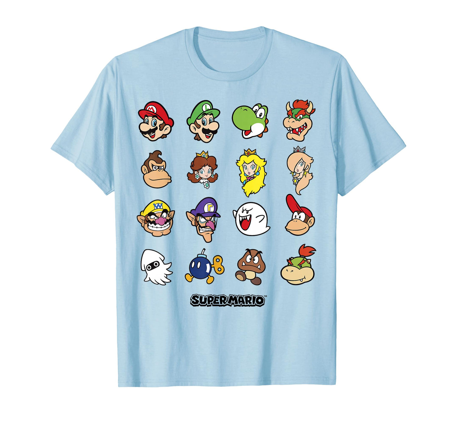 Nintendo Super Mario Character Faces Grid Graphic T-Shirt