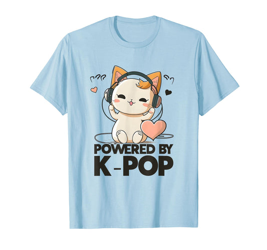 Powered by Kpop Merchandise Cat K-Pop Fashion Fangirls T-Shirt