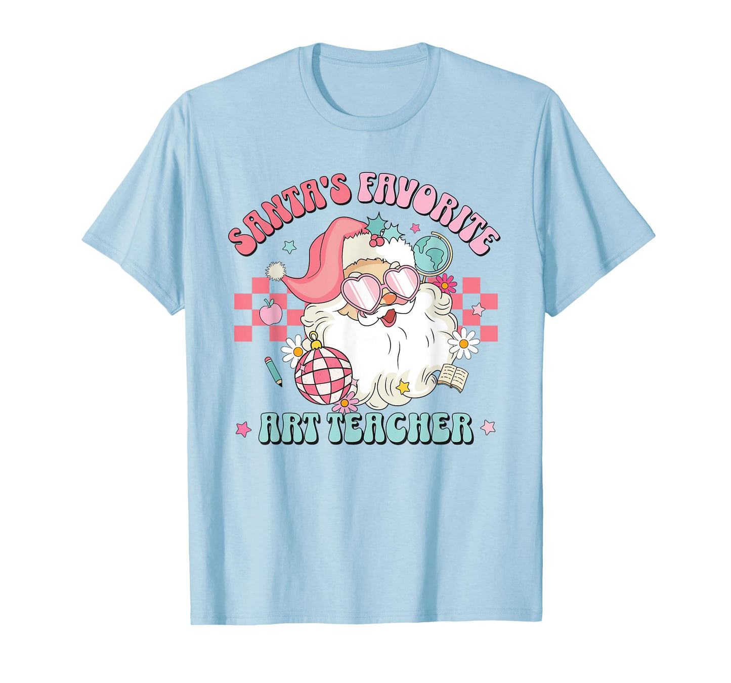 Retro Pink Christmas Santa's Favorite Art Teacher Artist T-Shirt