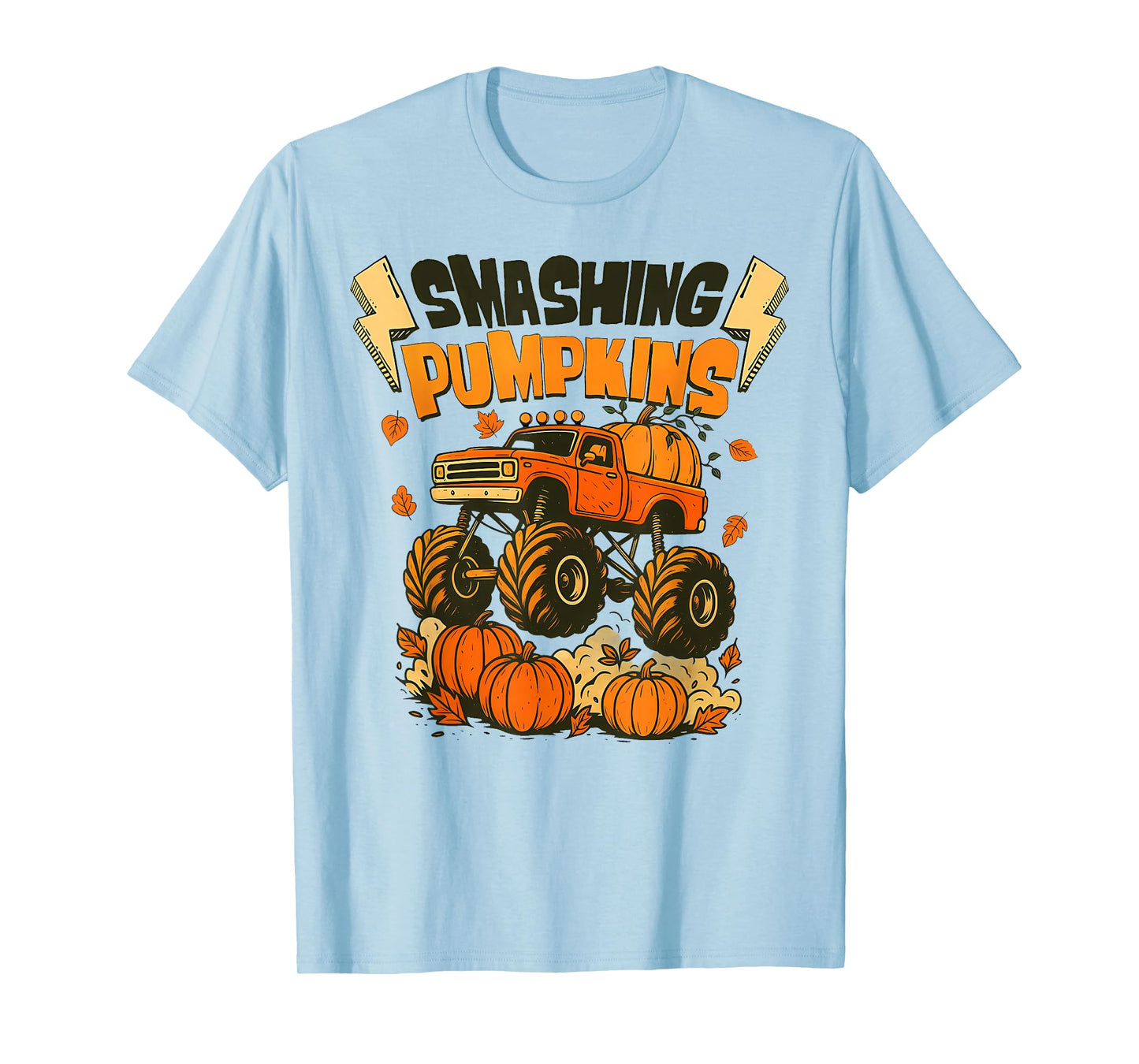 Retro Funny Monster Truck Smashing Pumpkin Boys Halloween T-Shirt