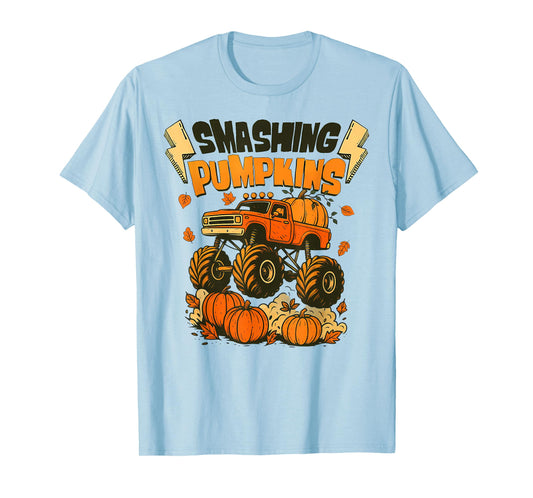 Retro Funny Monster Truck Smashing Pumpkin Boys Halloween T-Shirt