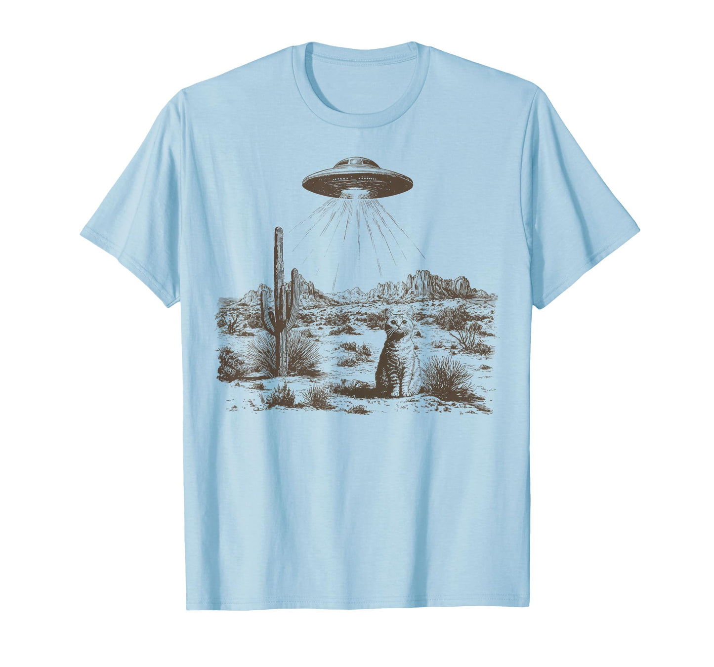 Vintage Western UFO Alien Rodeo Cowboy Cat Wild West Kitten T-Shirt