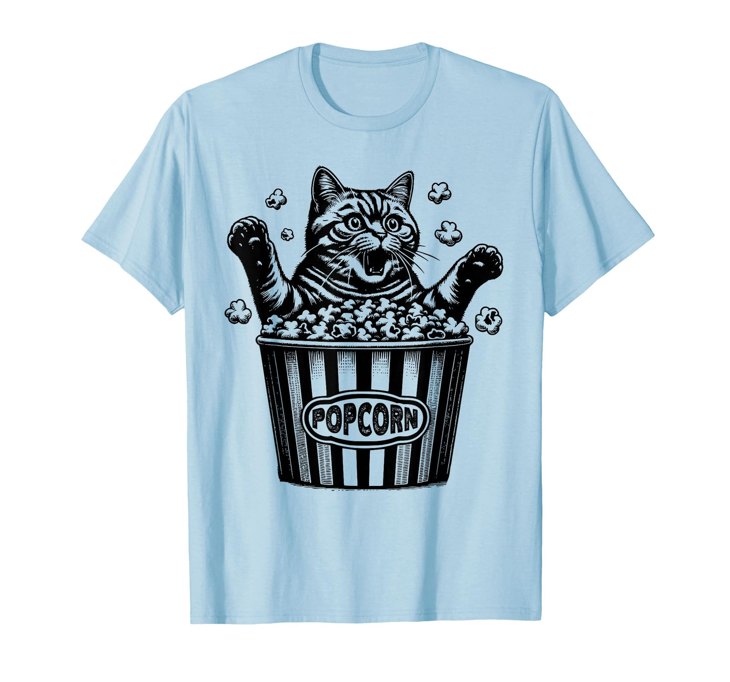 Funny Cat Popcorn Movie Theater Lover Film Buff Movie Night T-Shirt