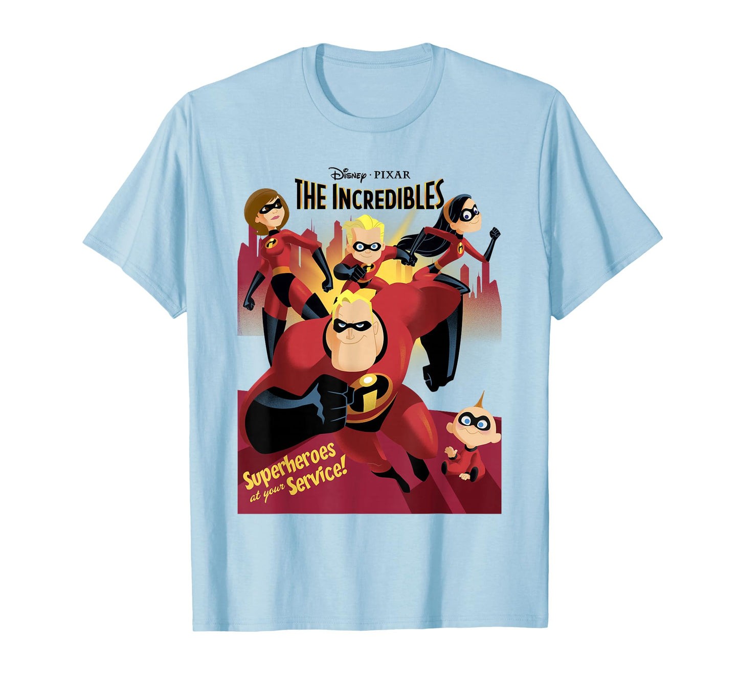 Disney Pixar The Incredibles Superhero Group Poster Retro T-Shirt