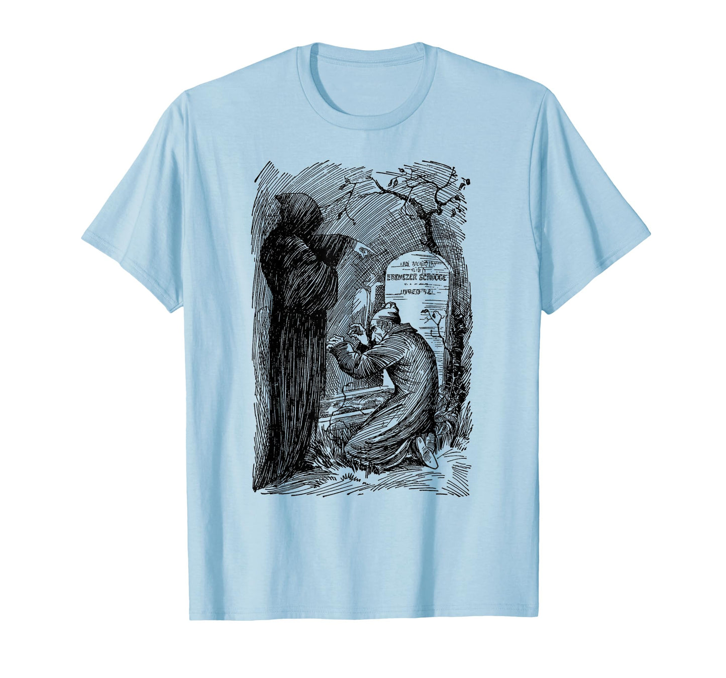 A Christmas Carol Scrooge Tees Unisex Adult Classic Fit Grey T-Shirt - Small - Short Sleeve - Vintage Gothic - Themed Design (Charles Dickens' A Christmas Carol) - Halloween, Christmas