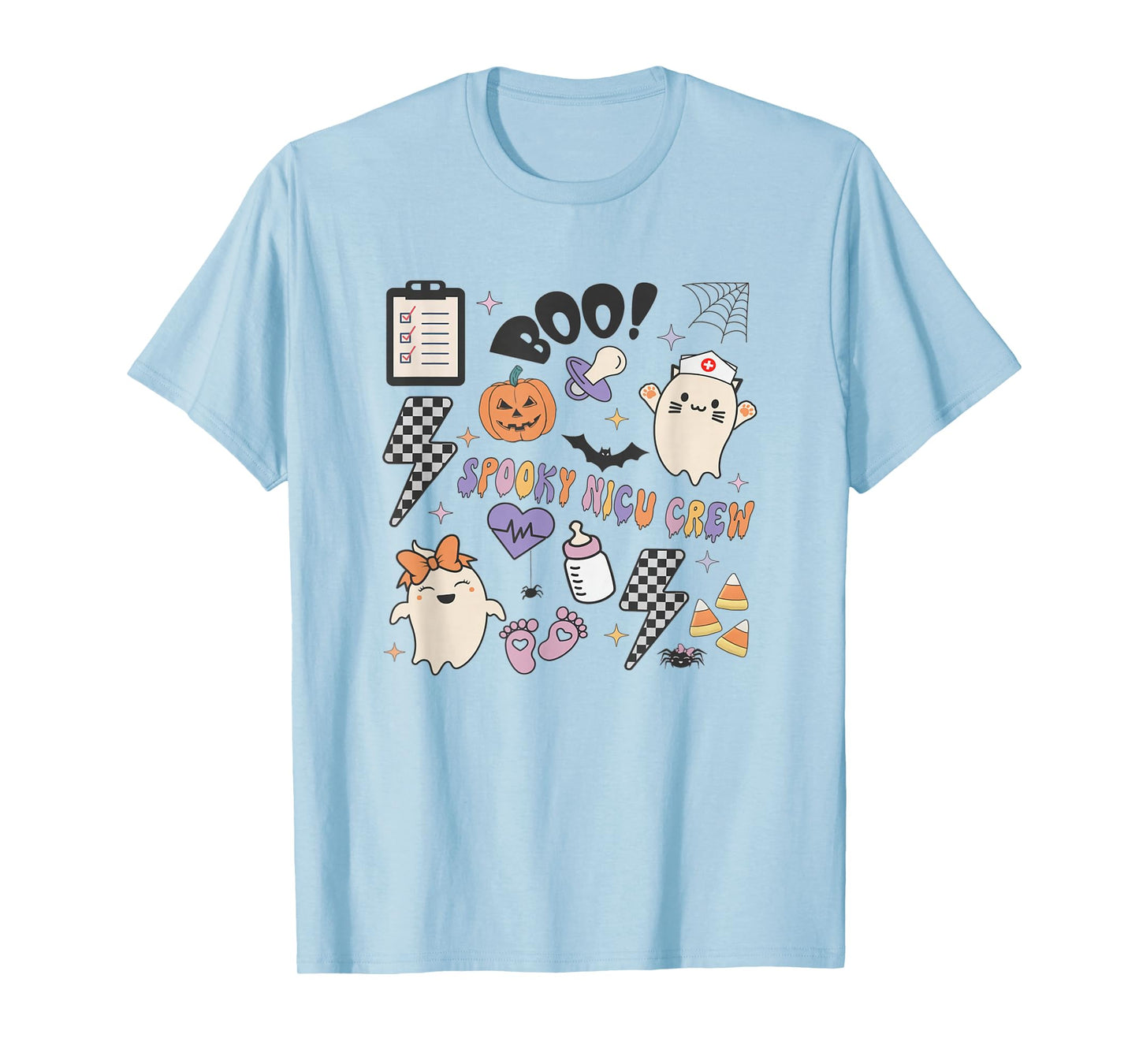 Retro Spooky NICU Nurse Halloween Cute Pumpkin Ghost Women T-Shirt