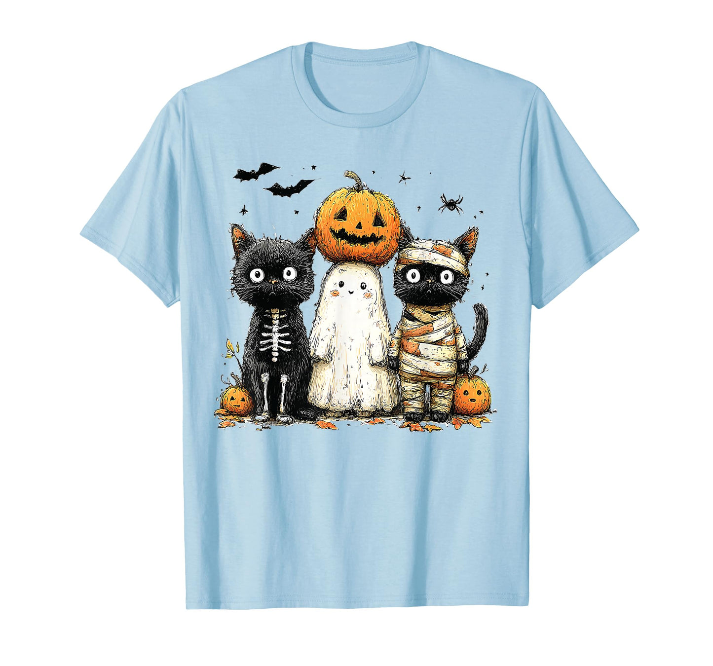 Retro Black Cat Witch Scary Halloween Pumpkin Women Men Kids T-Shirt