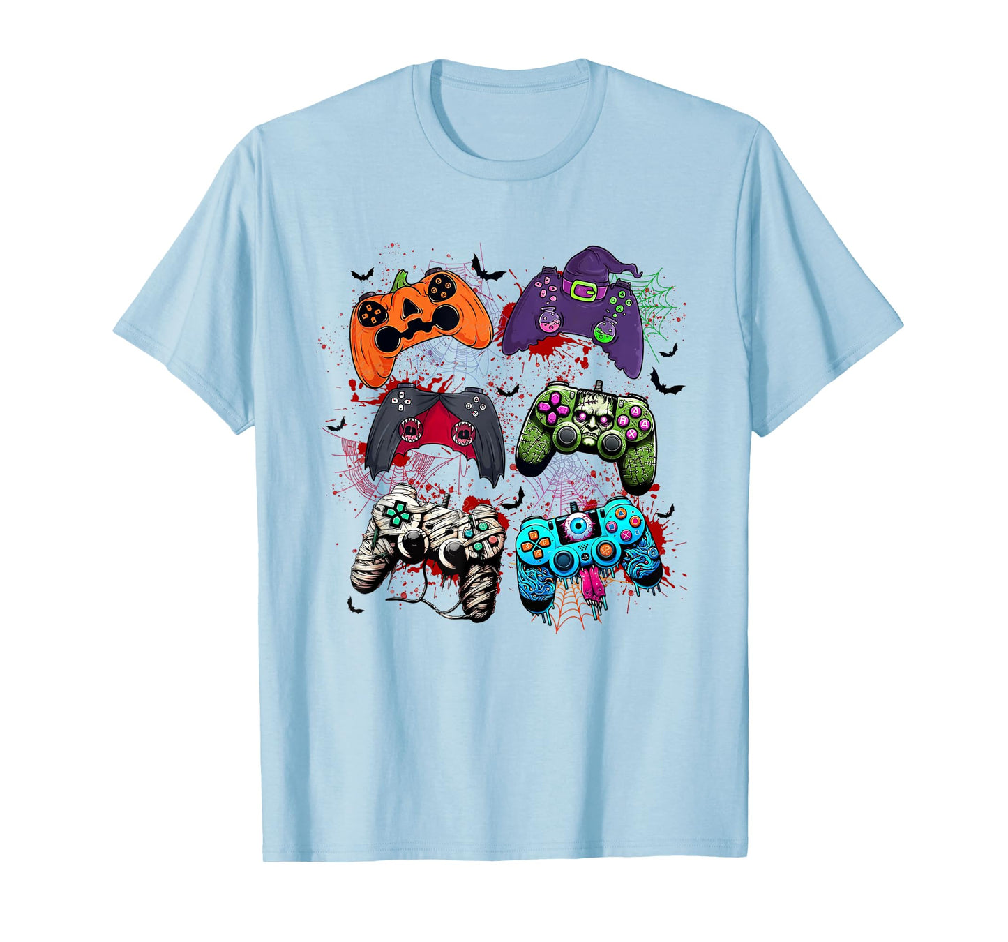 Halloween Skeleton Zombie Mummy Gaming Controllers Boys Kids T-Shirt