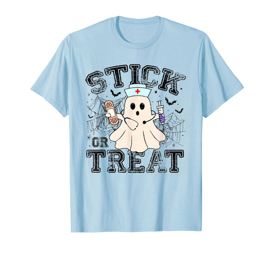 Stick Or Treat Halloween Ghost Nurse Halloween Phlebotomy T-Shirt