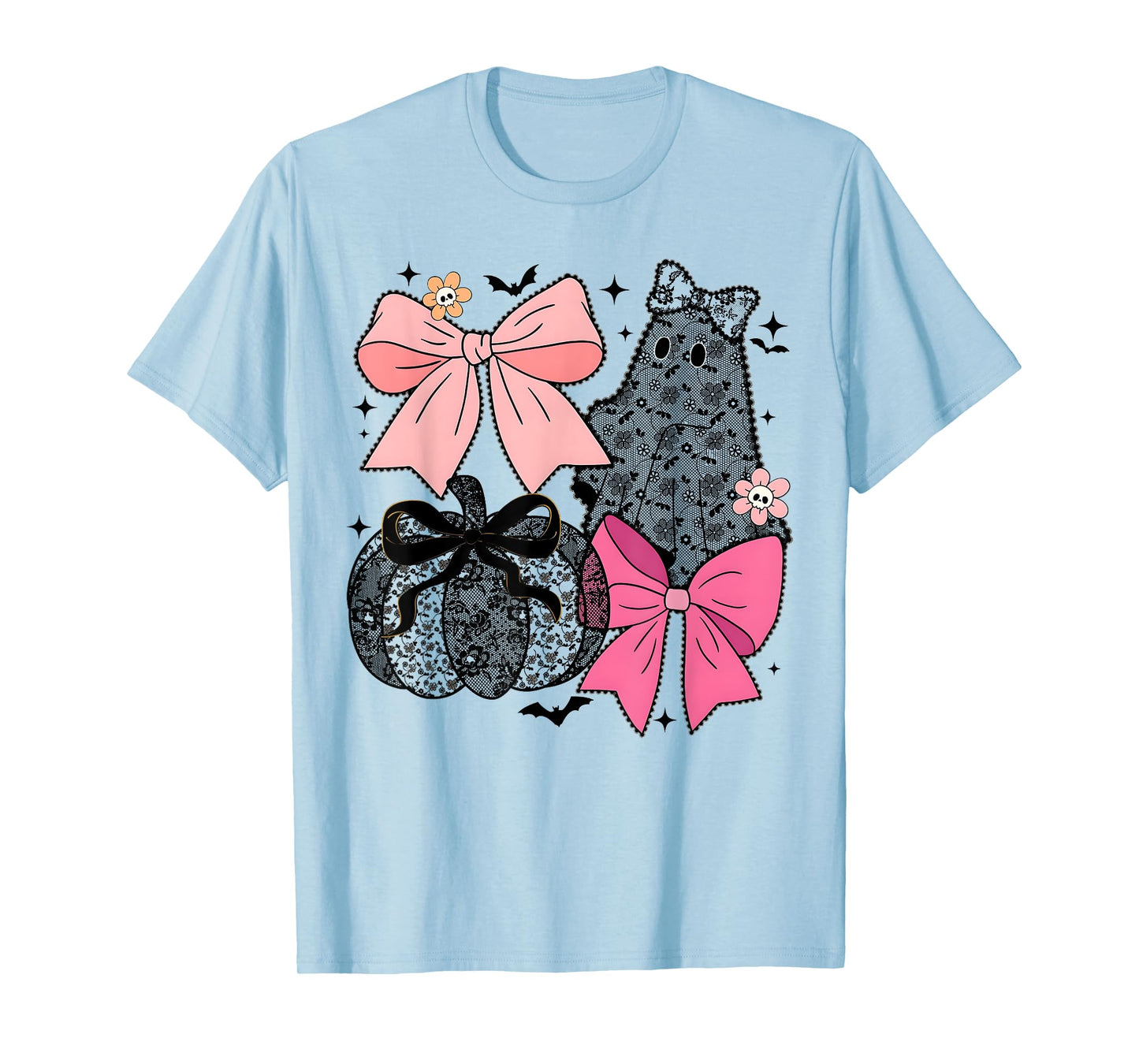 Lace Coquette Bow Boo Ghost Pumpkin Halloween Women Kids T-Shirt
