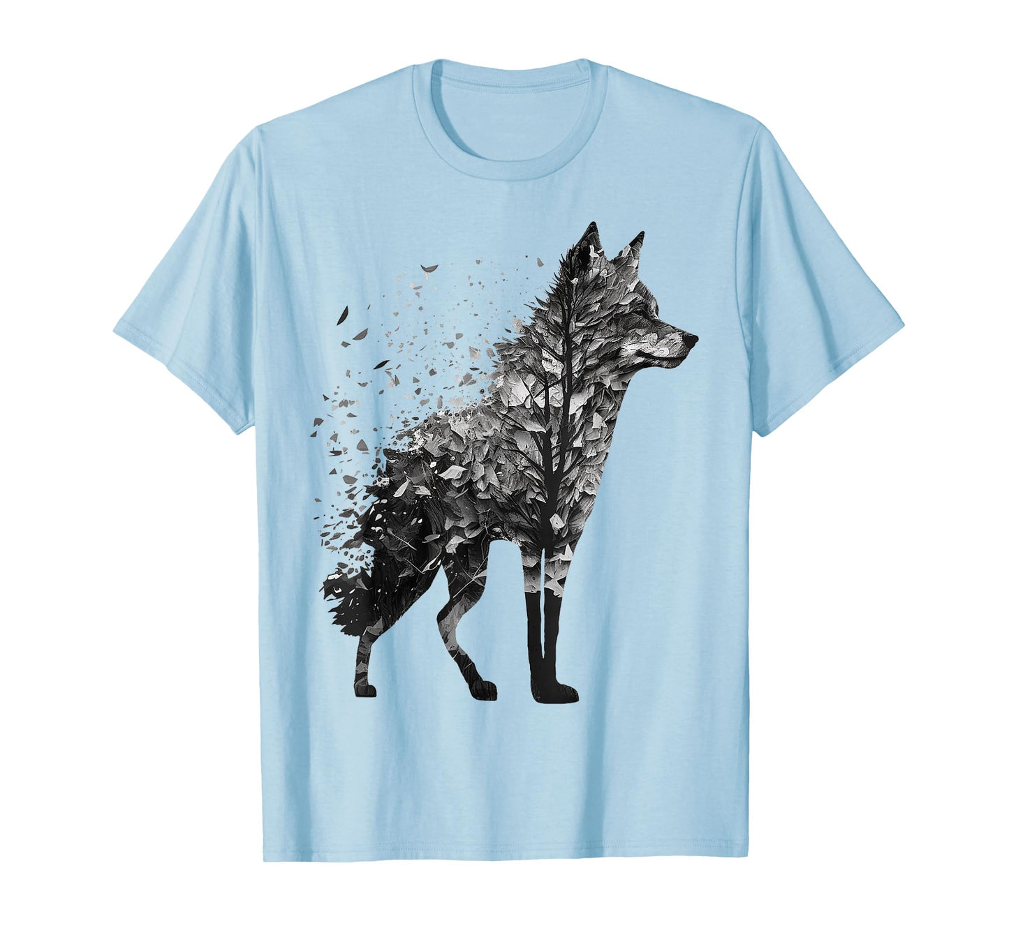 Wolf Tree Decay Drawing Animal Print Art Wolf T-Shirt
