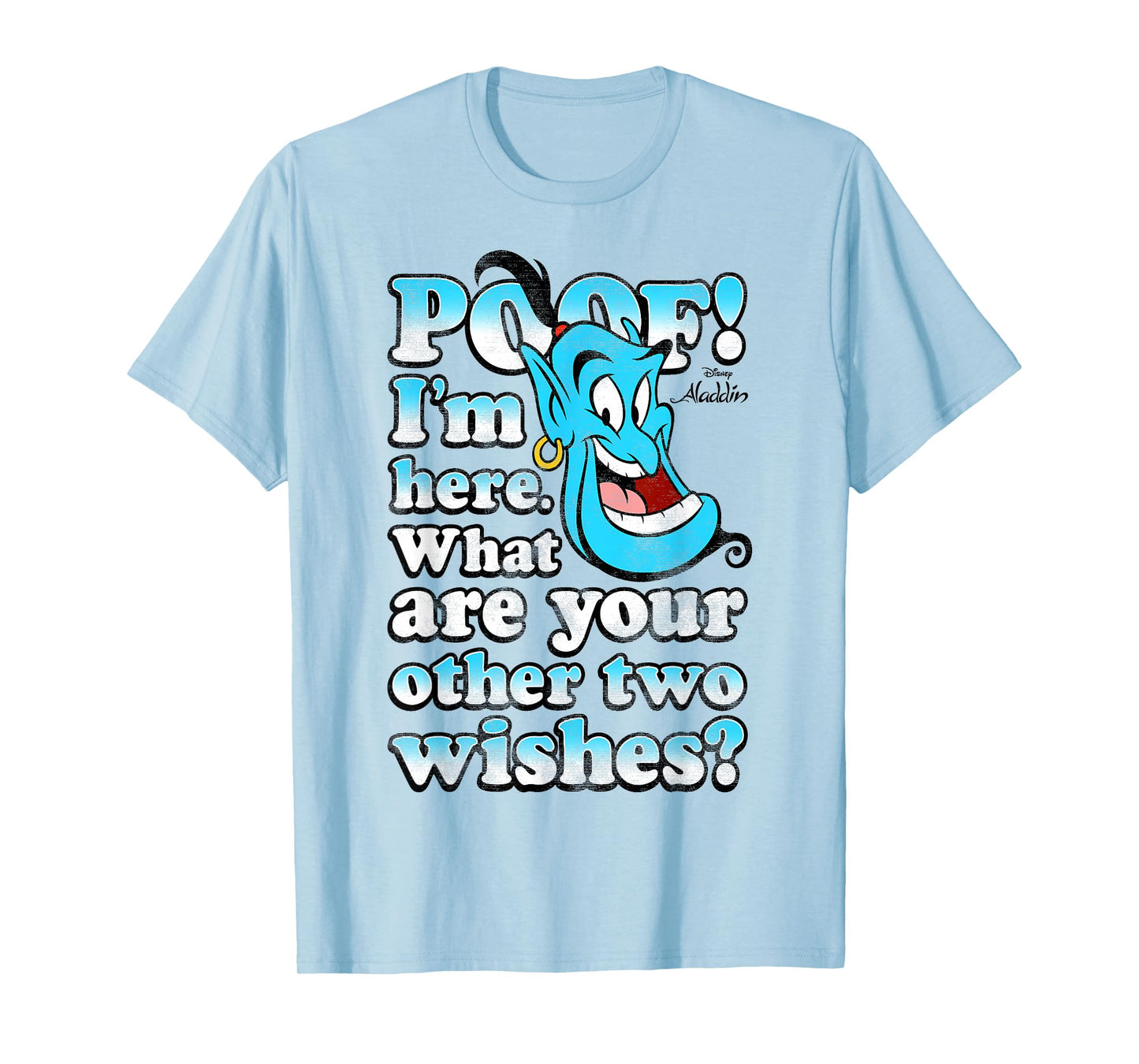 Disney Aladdin Genie Poof! 2 Wishes Gradient Text Portrait T-Shirt