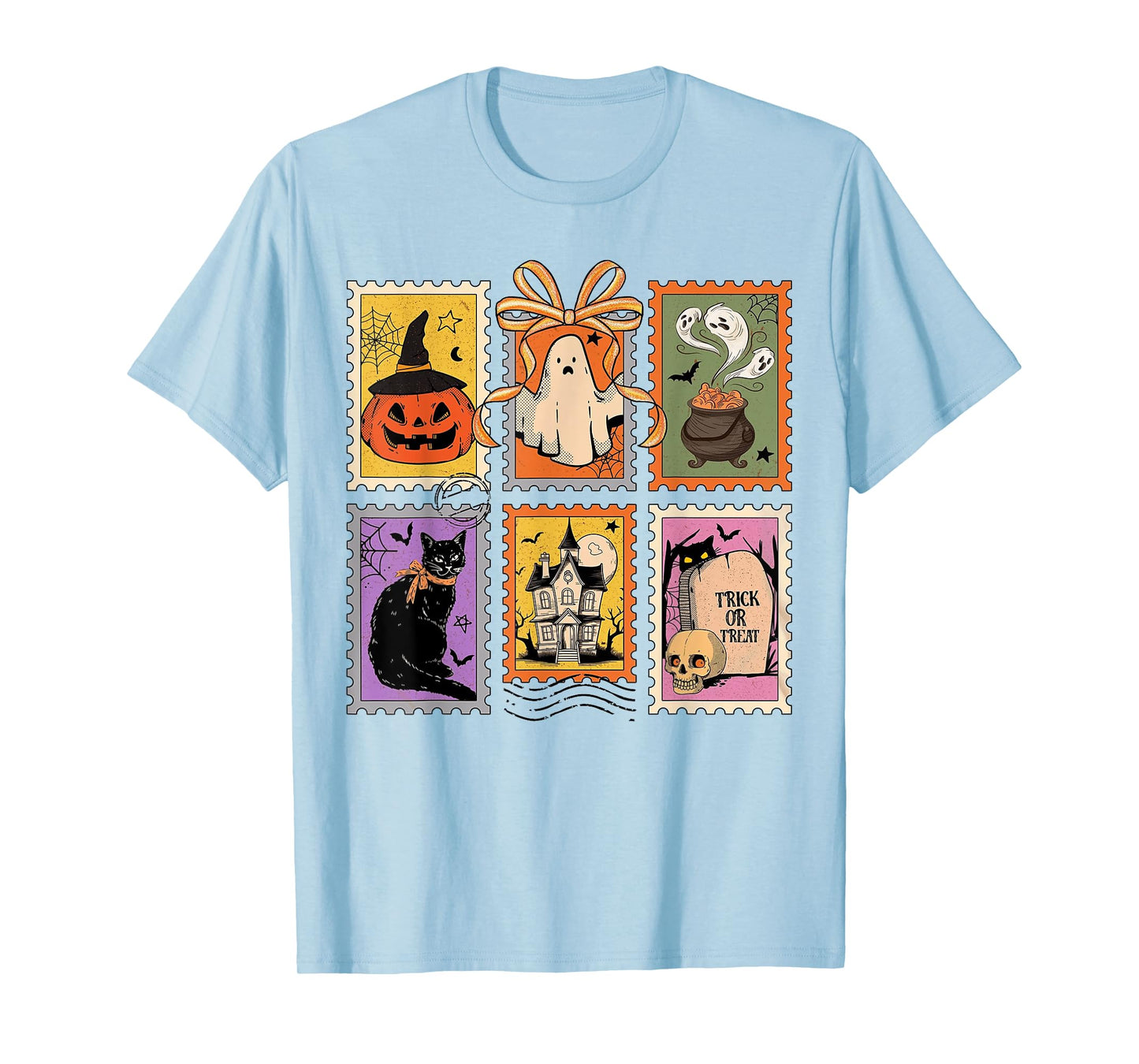 Retro Halloween Stamp Icons Funny Halloween Cat Ghost Stamp T-Shirt