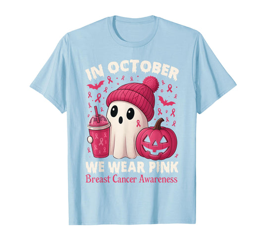 Breast Cancer Ghost Halloween Women in October We Wear Pink T-Shirt