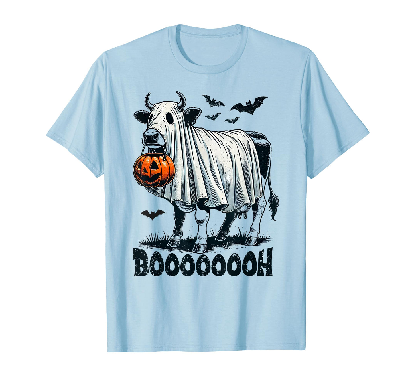 Cow Ghost Halloween Cattle Trick Or Treat Jack O Lantern Boh T-Shirt