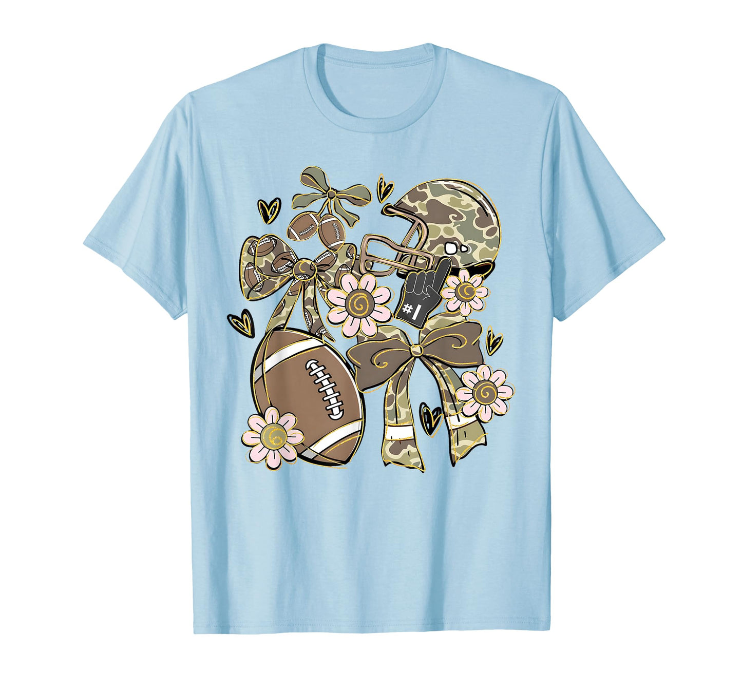 Camo Coquette Bow Football Camo Fall Autumn Girl Women T-Shirt