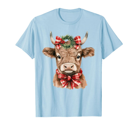 Christmas Highland Cow Cute Moo Cow Coquette Xmas Women Kids T-Shirt