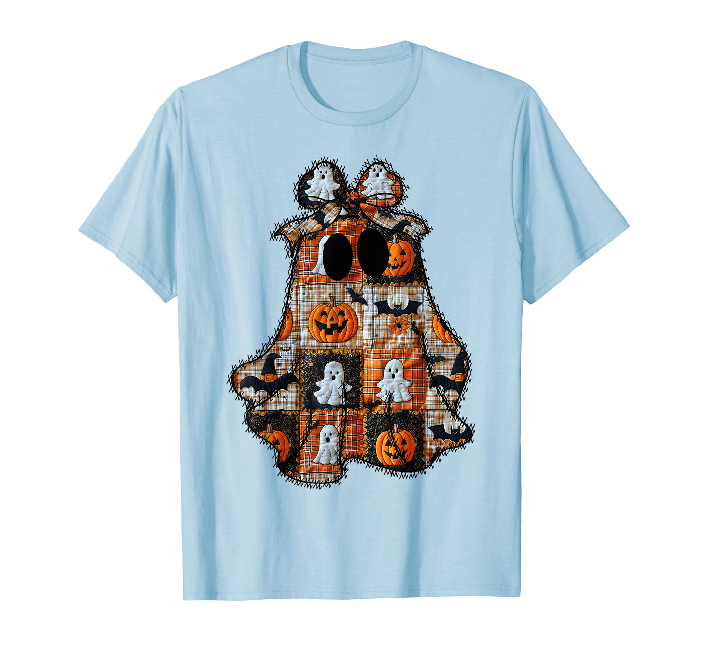 Coquette Bow Patchwork Ghost Fall Halloween Girly Women T-Shirt