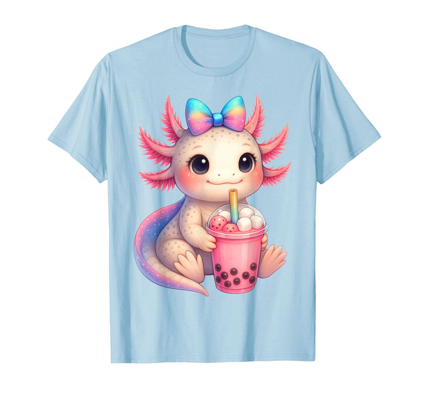 Cute Anime Kawaii Axolotl Boba Bubble Tea Women Girls Kids T-Shirt