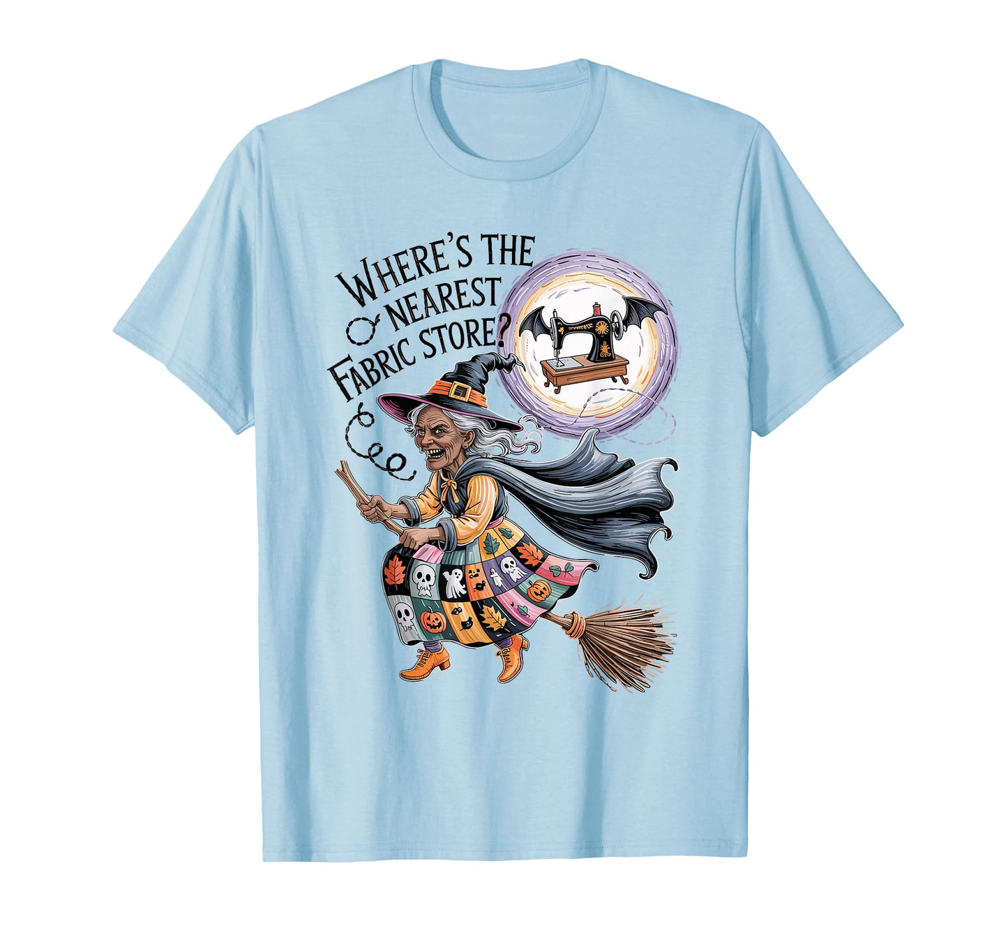 Funny Halloween Witch Sewing and Fabric Lover Quilt Design T-Shirt