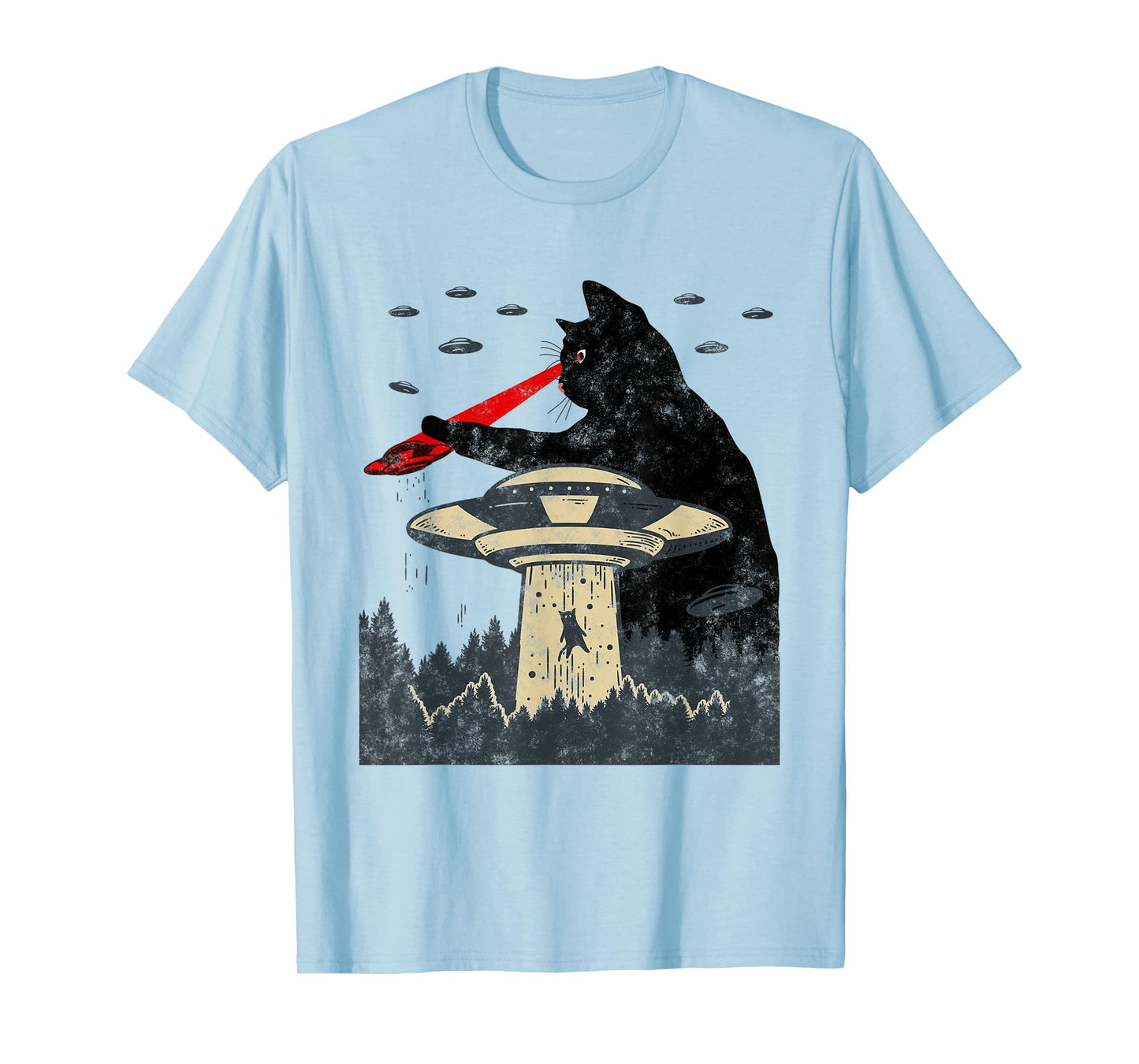 Alien UFO Abduction Laser Eye Funny Cat T-Shirt