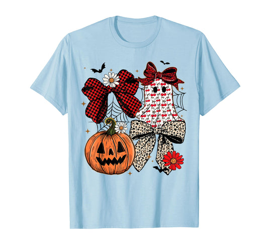 Leopard Coquette Bow Boo Ghost Pumpkin Halloween Women Kids T-Shirt
