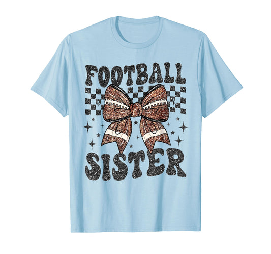 Checkered Football Sister Coquette Bow Game Day Women Girls T-Shirt