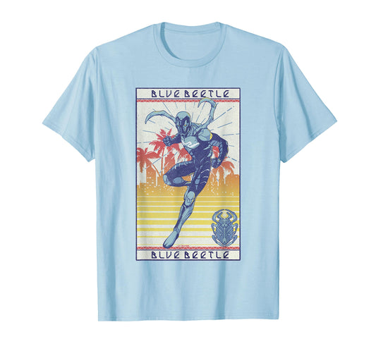 Blue Beetle Cool Pose Over Sunny City Vintage Portrait T-Shirt