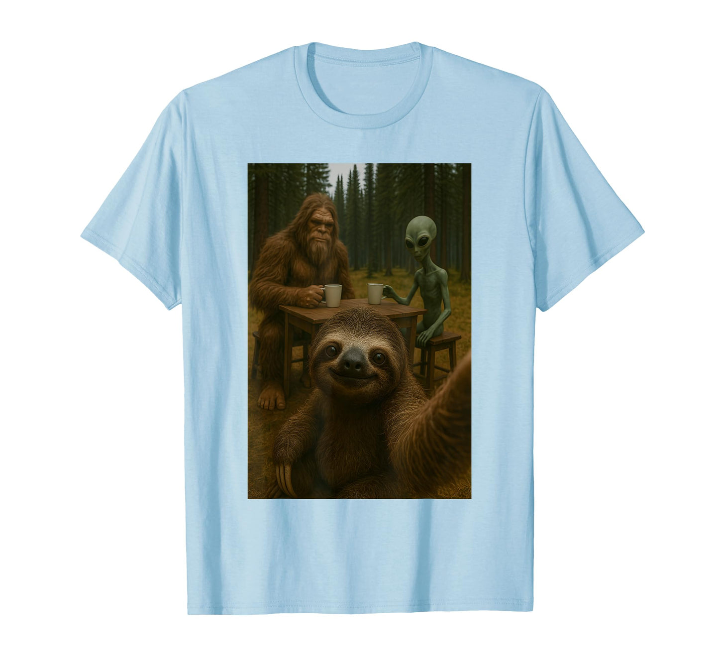 Sloth Selfie With Bigfoot Alien Funny T-Shirt