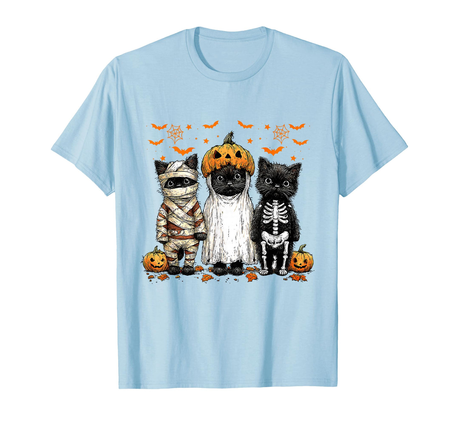 Funny Black Cat Halloween Pumpkin Spooky Ghost Men Women T-Shirt