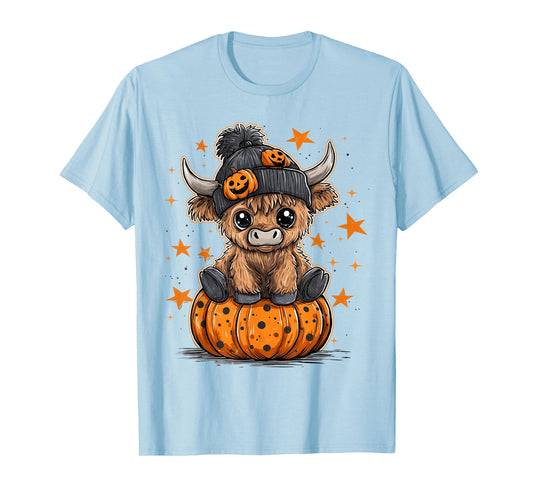 Halloween Highland Cow Witchy Cow Spooky Season Pumpkin T-Shirt