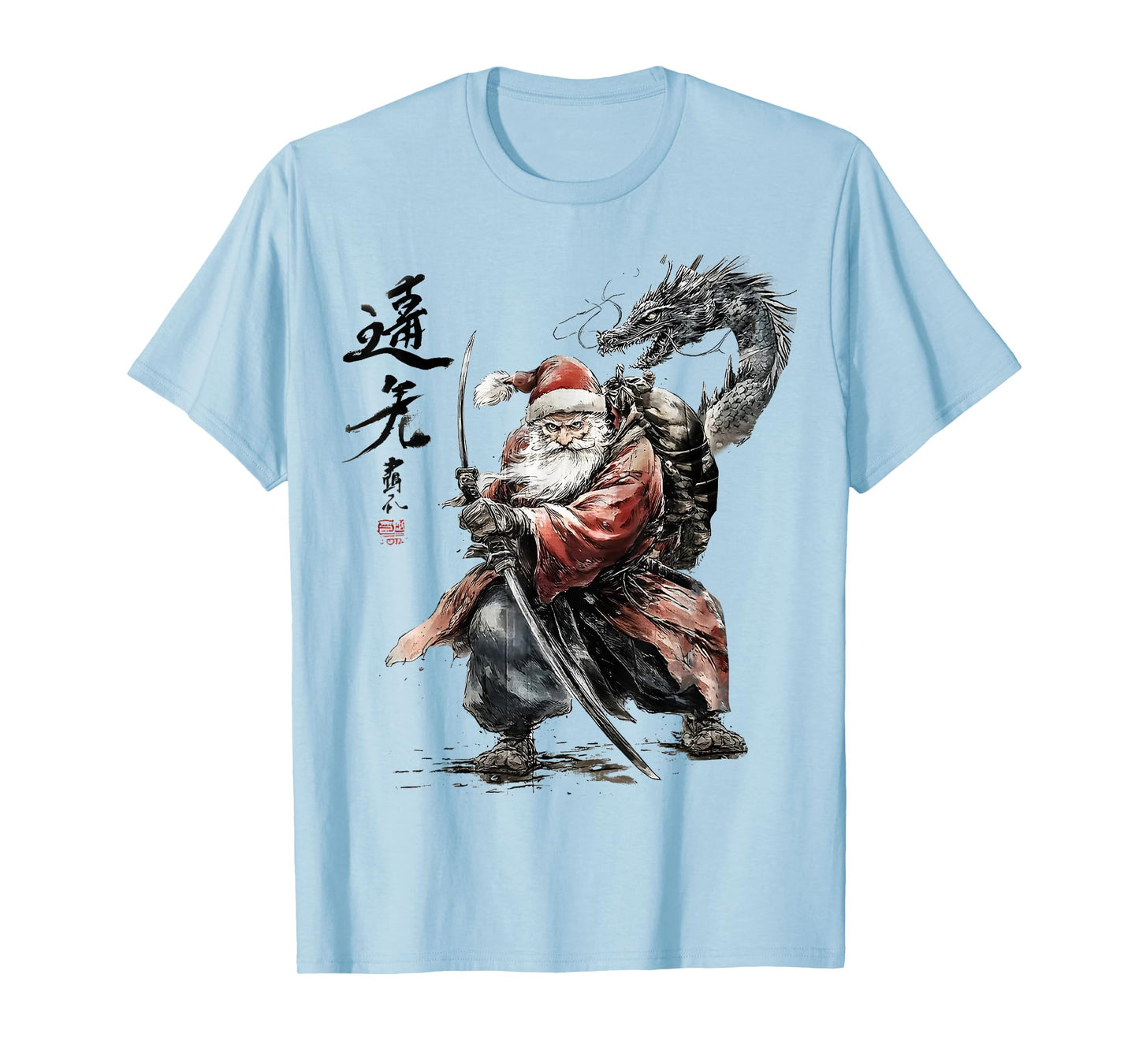 Men's Fighting Dragon and Santa Claus Art Print T-Shirt