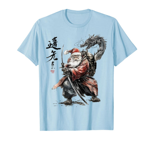 Men's Fighting Dragon and Santa Claus Art Print T-Shirt