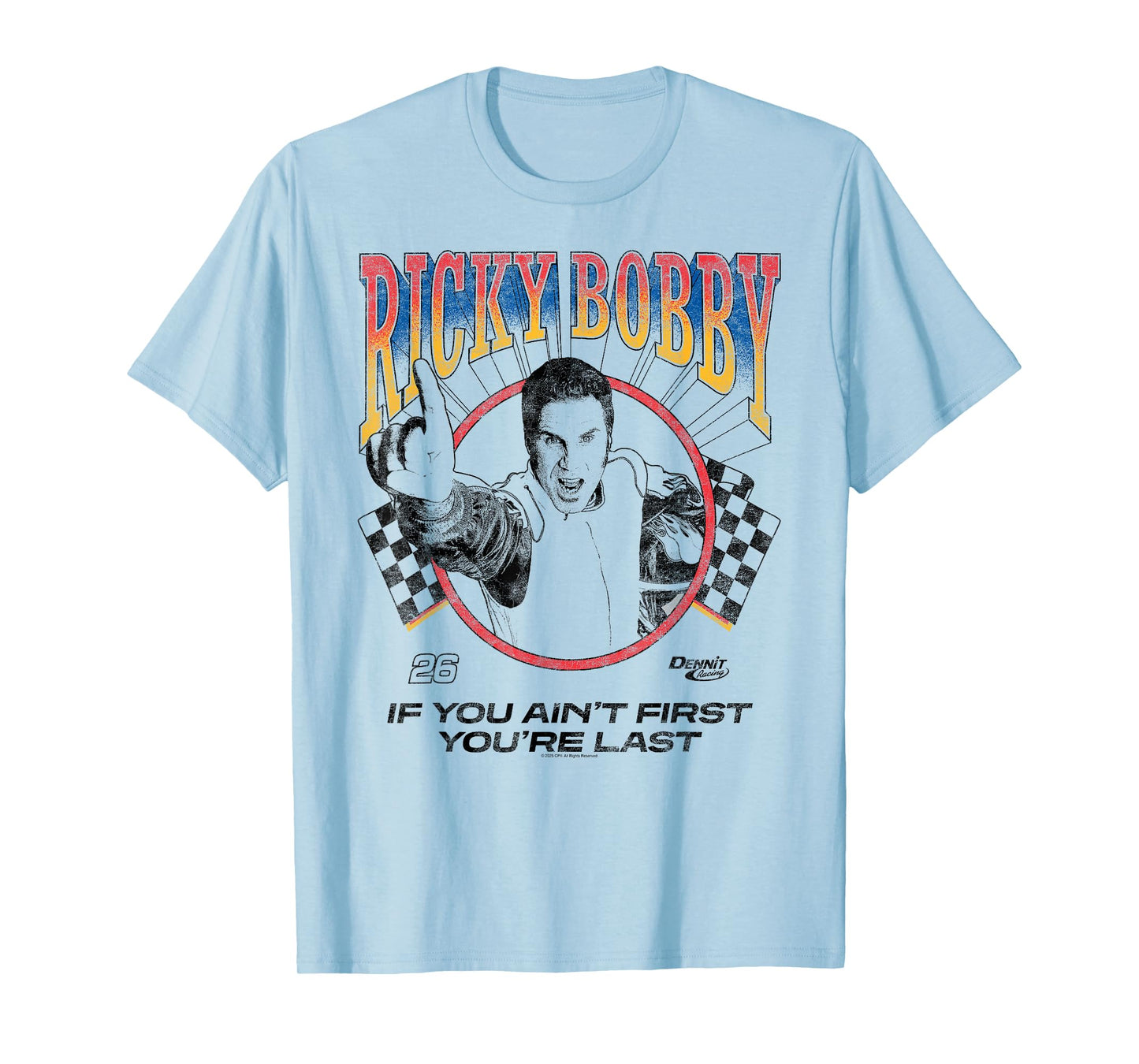 Talladega Nights Ricky Bobby Outline Checkered Flags Movie T-Shirt
